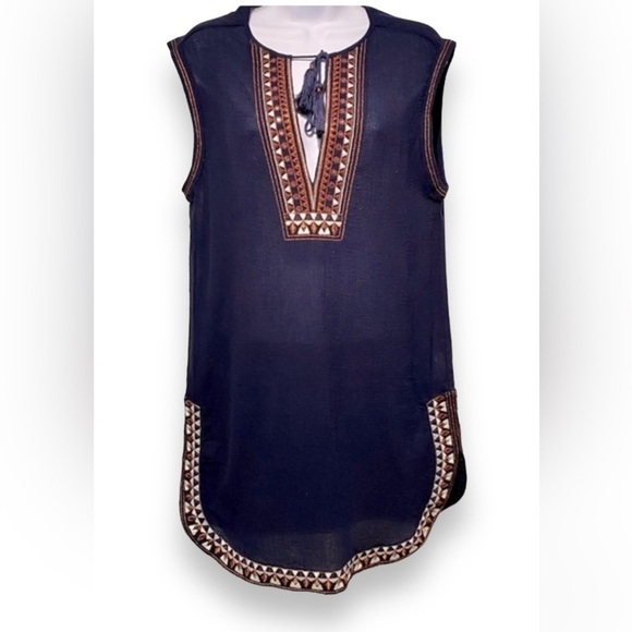 NEW J. Crew Blouse Tank Aztec XS Cotton Blouse Top Navy Southwest Vibe - Picture 1 of 15